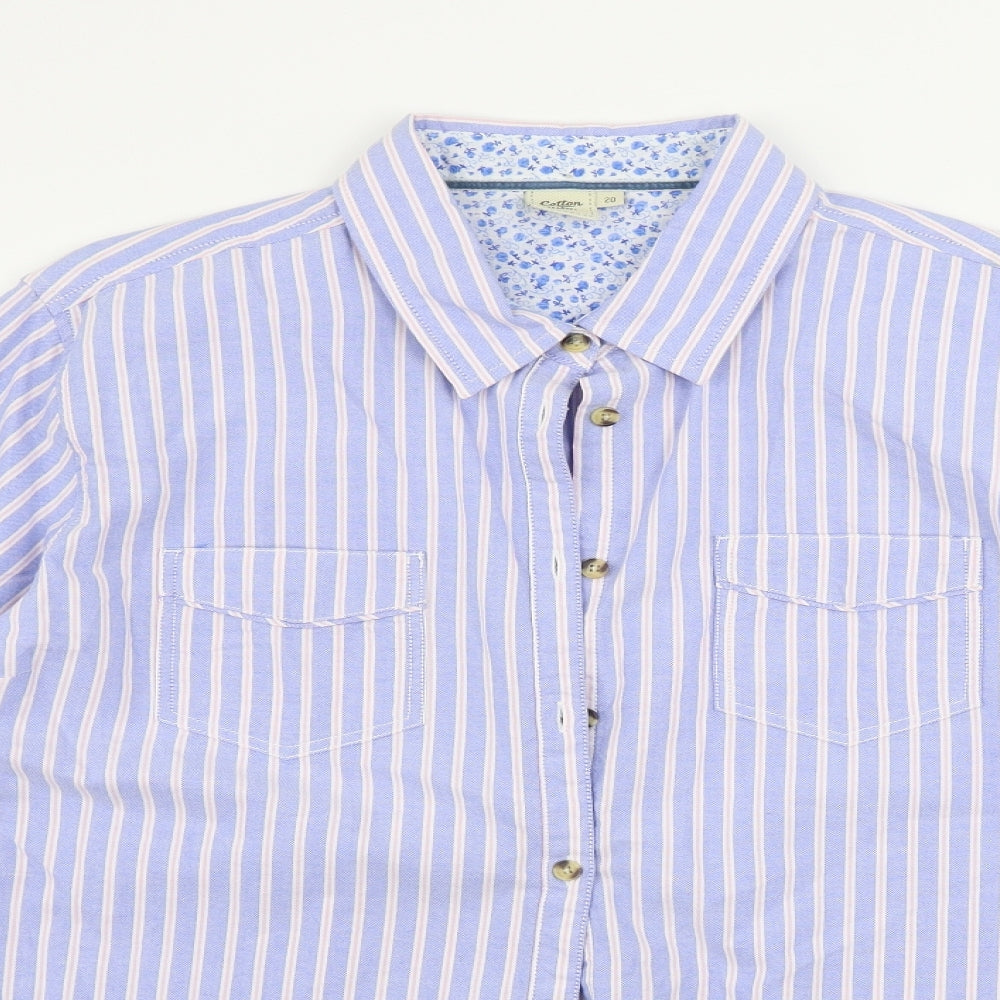 Cotton Traders Womens Blue Striped  Basic Button-Up Size 20