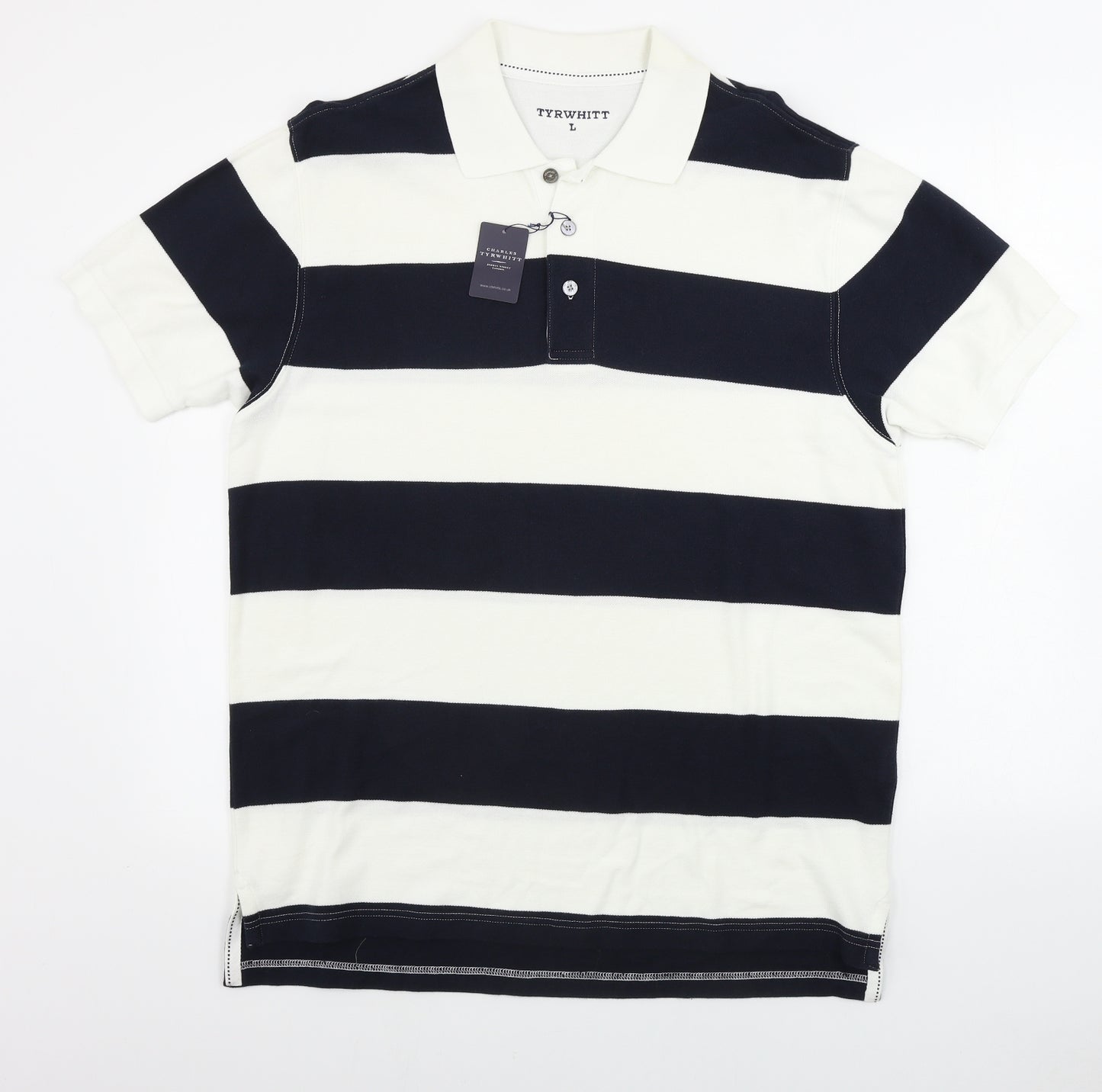 TYRWHITT  Mens Ivory Striped   Polo Size L