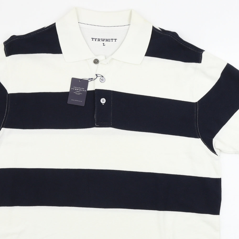 TYRWHITT  Mens Ivory Striped   Polo Size L