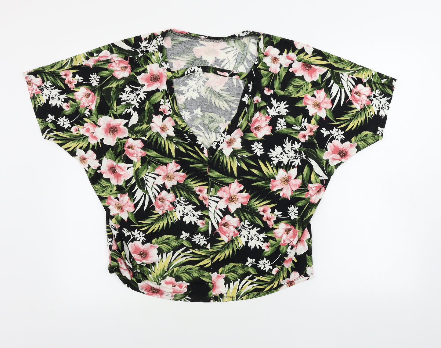 M&Co Womens Black Floral  Basic T-Shirt Size 14