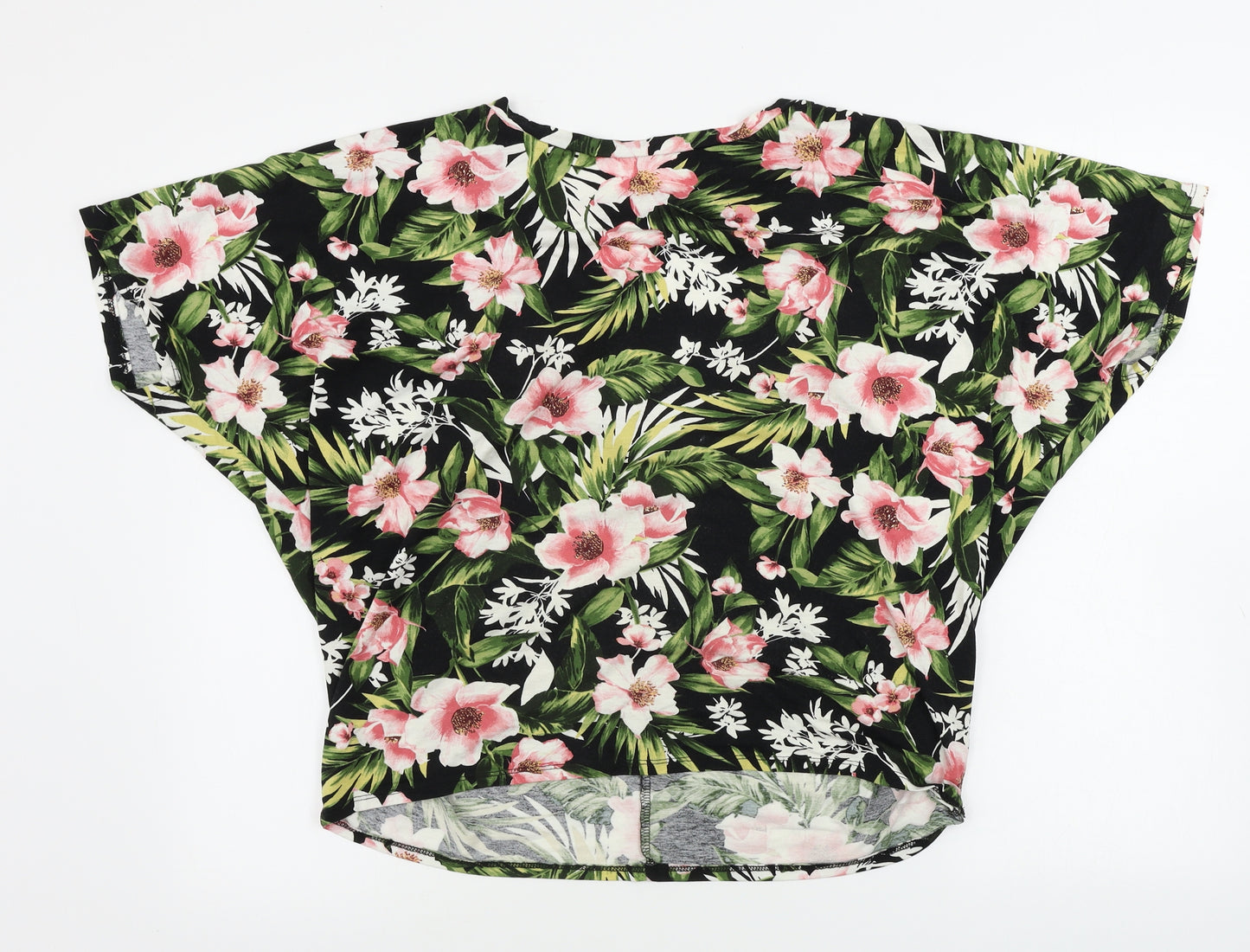 M&Co Womens Black Floral  Basic T-Shirt Size 14