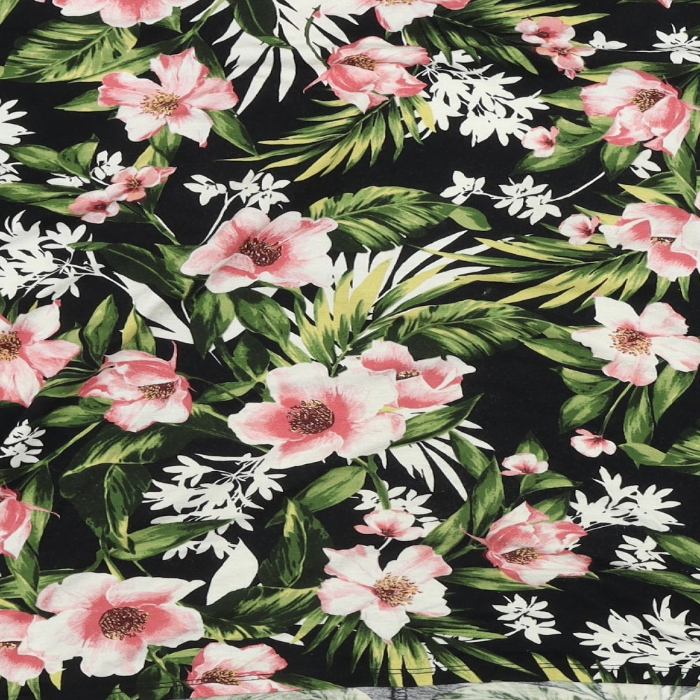 M&Co Womens Black Floral  Basic T-Shirt Size 14