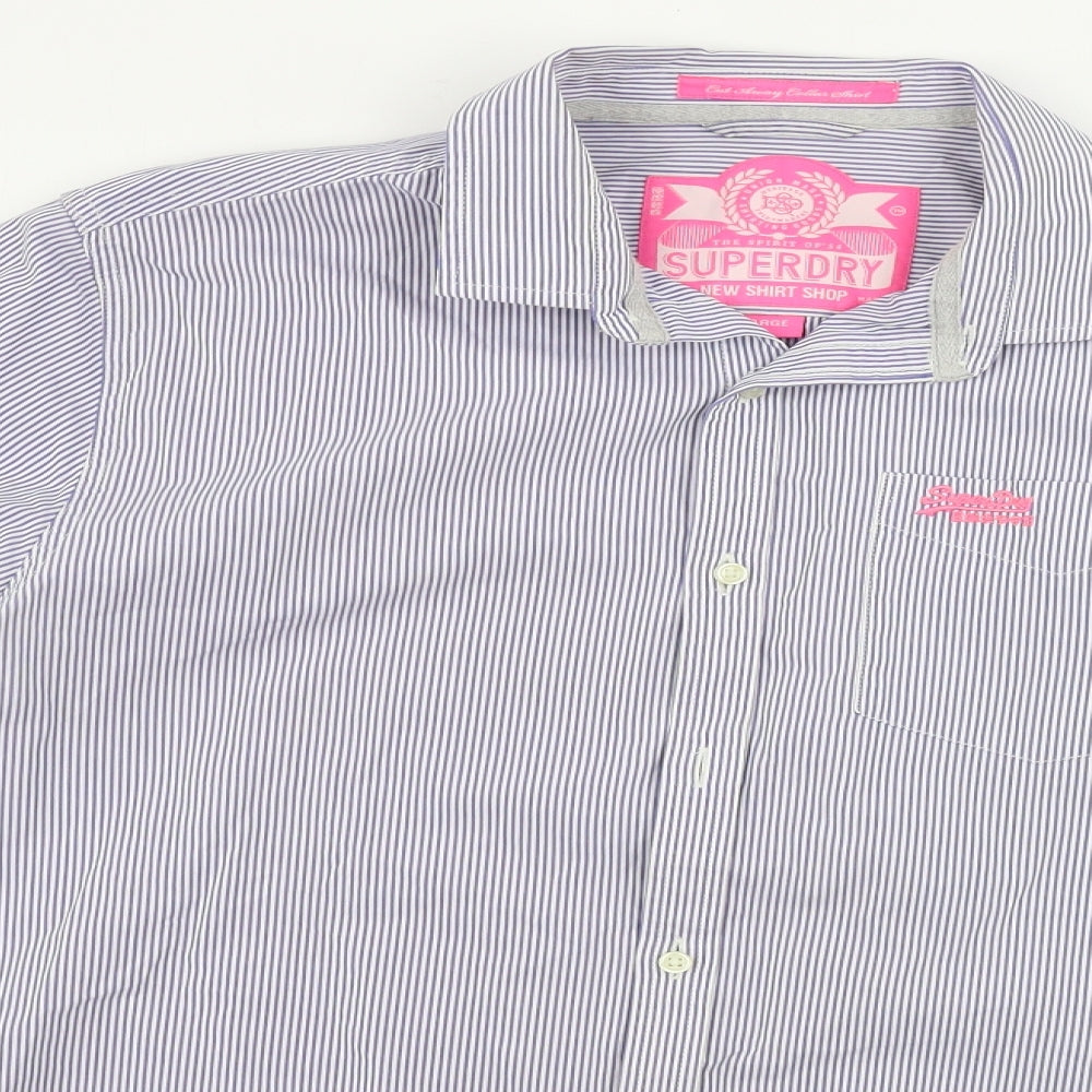 Superdry Mens Blue Striped   Button-Up Size L