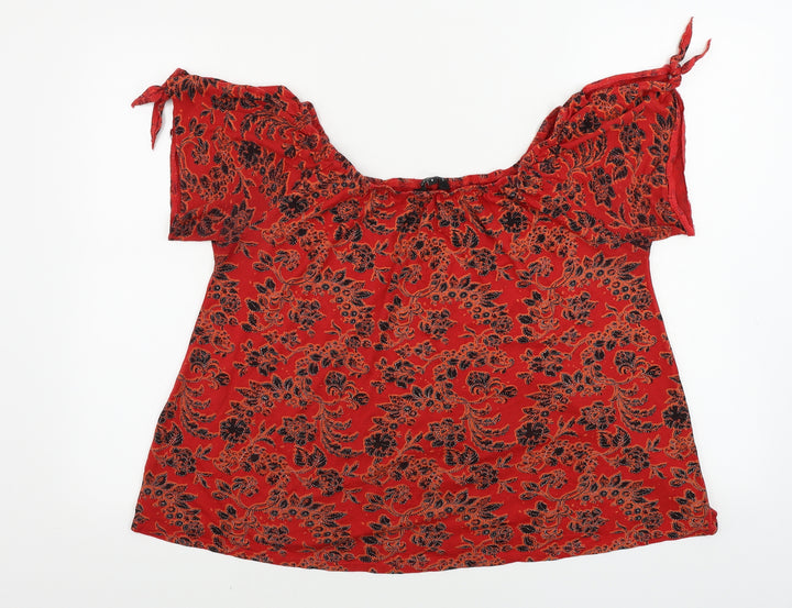 New Look Womens Red Geometric Basic Blouse Size 8