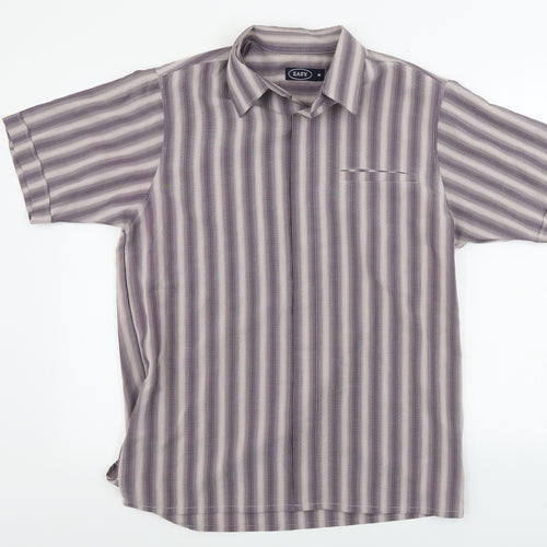 Easy Mens Brown Striped   Button-Up Size M
