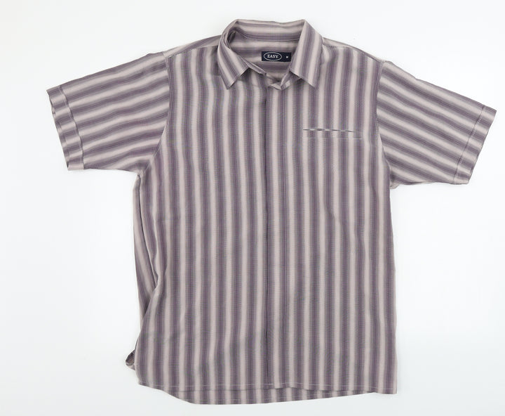 Easy Mens Brown Striped Button-Up Size M