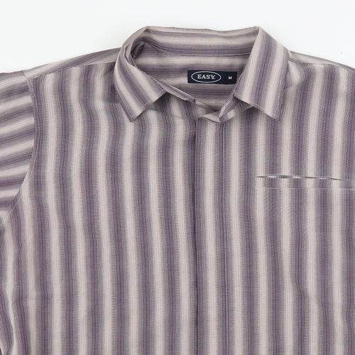Easy Mens Brown Striped   Button-Up Size M