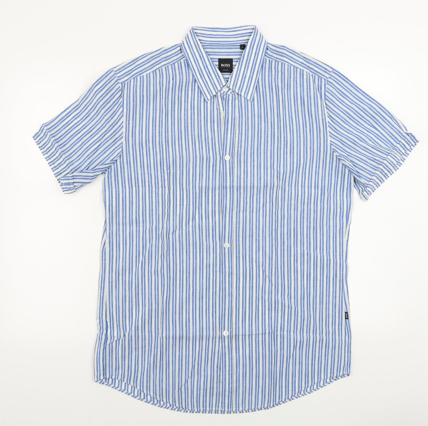 HUGO BOSS  Mens Blue Striped   Button-Up Size L