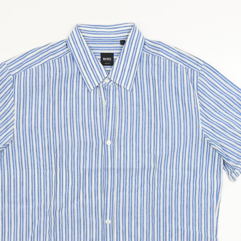 HUGO BOSS  Mens Blue Striped   Button-Up Size L