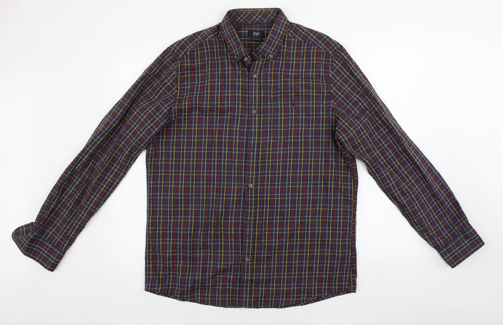 F&F Mens Brown Check Button-Up Size L