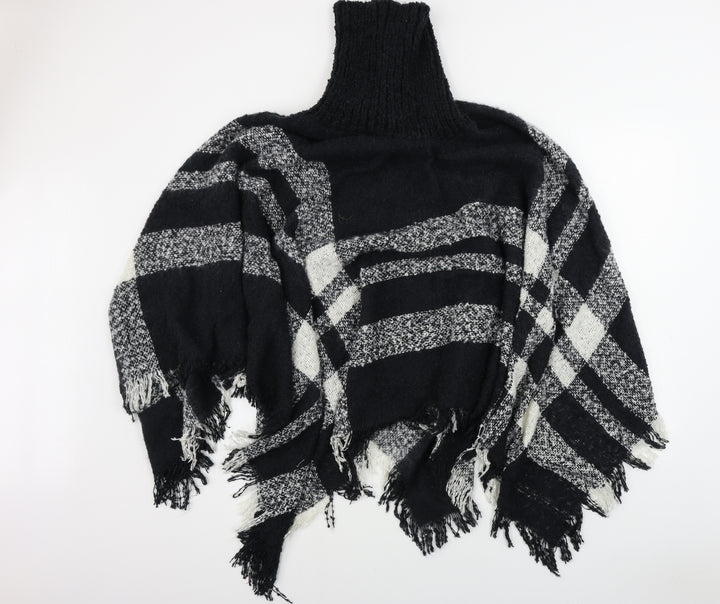 Studio Womens Black Check  Wrap Jumper One Size