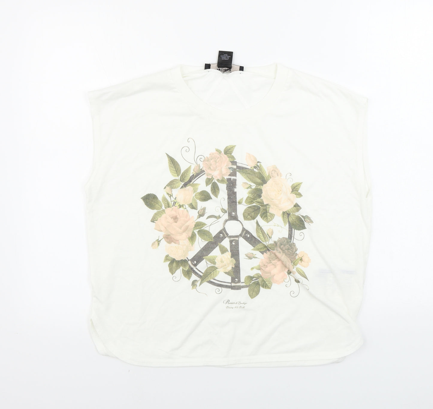Fifty Five  Womens White Floral  Basic T-Shirt Size XS