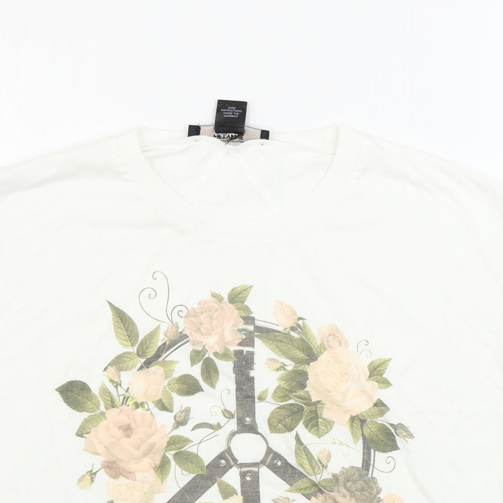 Fifty Five  Womens White Floral  Basic T-Shirt Size XS