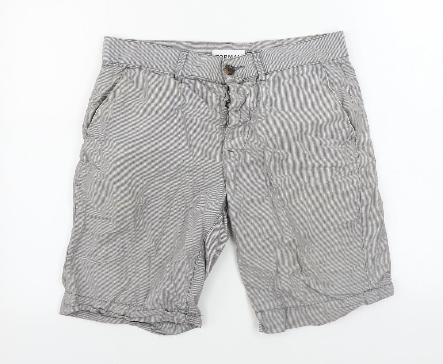 Topman  Mens Grey Striped  Chino Shorts Size 32 in