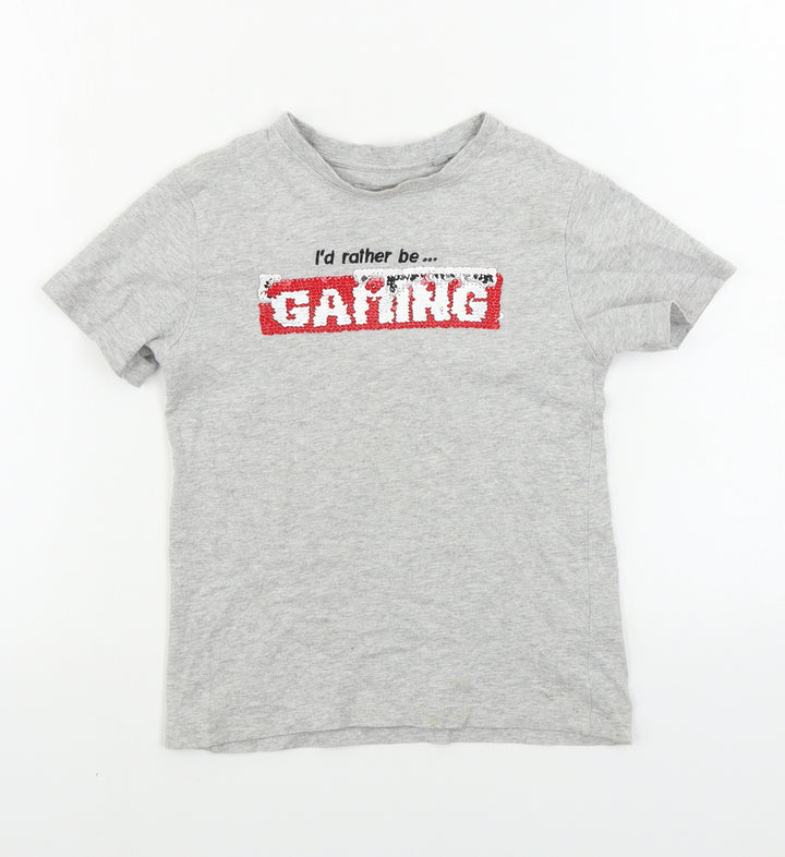 NEXT Boys Grey Basic T-Shirt Size 6 Years - sequin detail