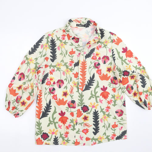 SHEILAY Womens Green Floral  Basic Blouse Size S