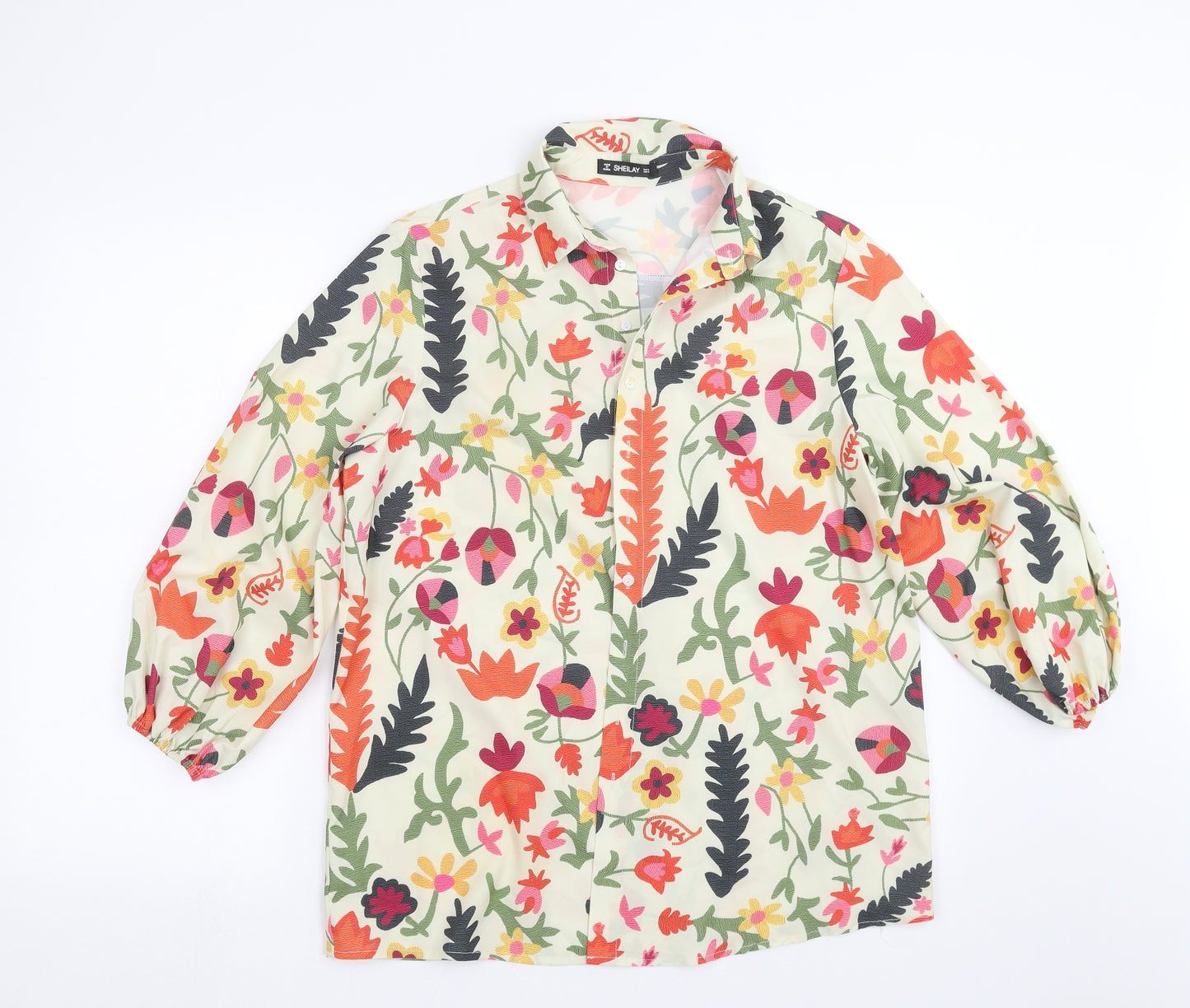 SHEILAY Womens Green Floral  Basic Blouse Size S
