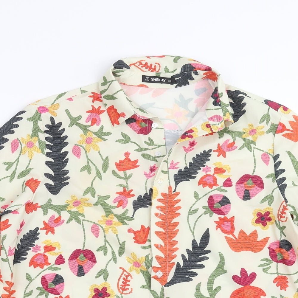 SHEILAY Womens Green Floral  Basic Blouse Size S