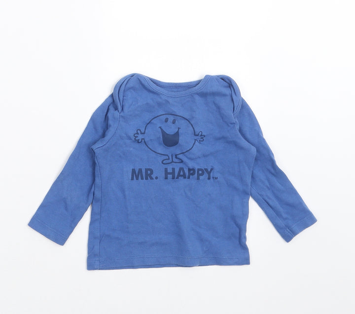 Preworn Baby Blue   Basic T-Shirt Size 6-9 Months  - Mr happy