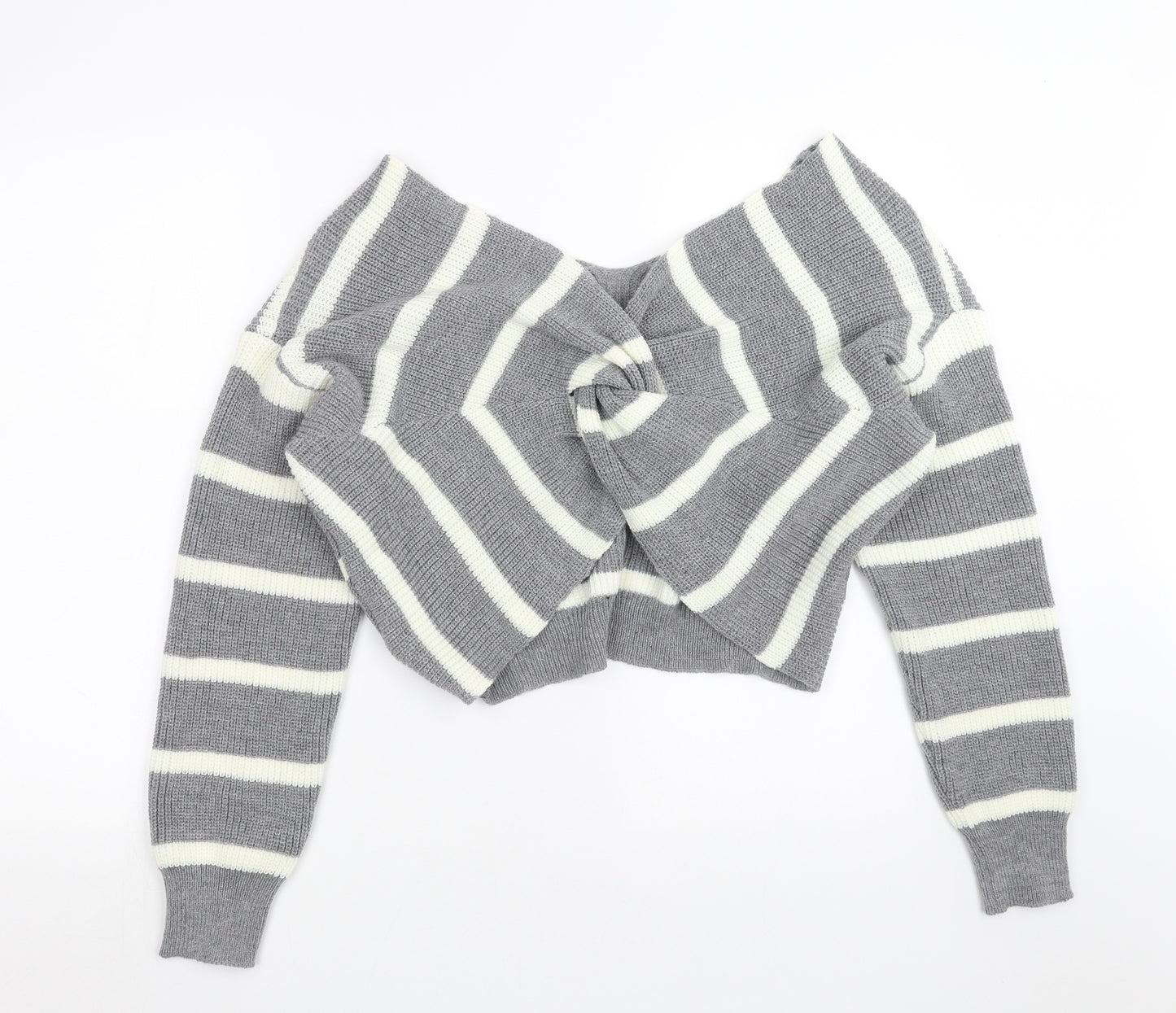 SheIn Womens Grey Striped Knit Pullover Jumper Size L  - Twist Detail