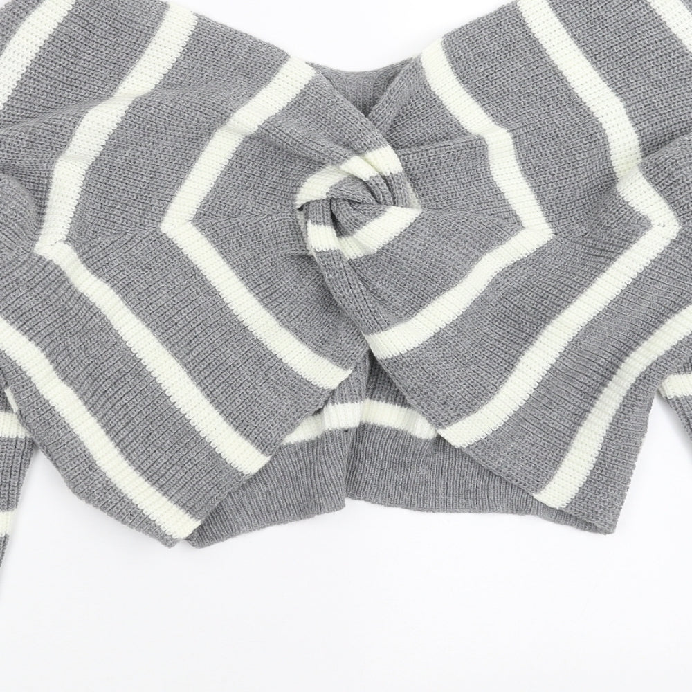 SheIn Womens Grey Striped Knit Pullover Jumper Size L  - Twist Detail
