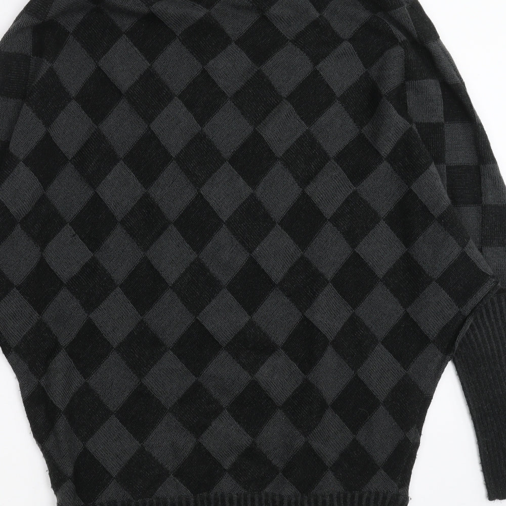 Body Flirt Womens Black Argyle/Diamond Knit Pullover Jumper Size 12