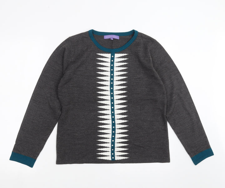 Autonomy Womens Grey Geometric Knit Pullover Jumper Size S