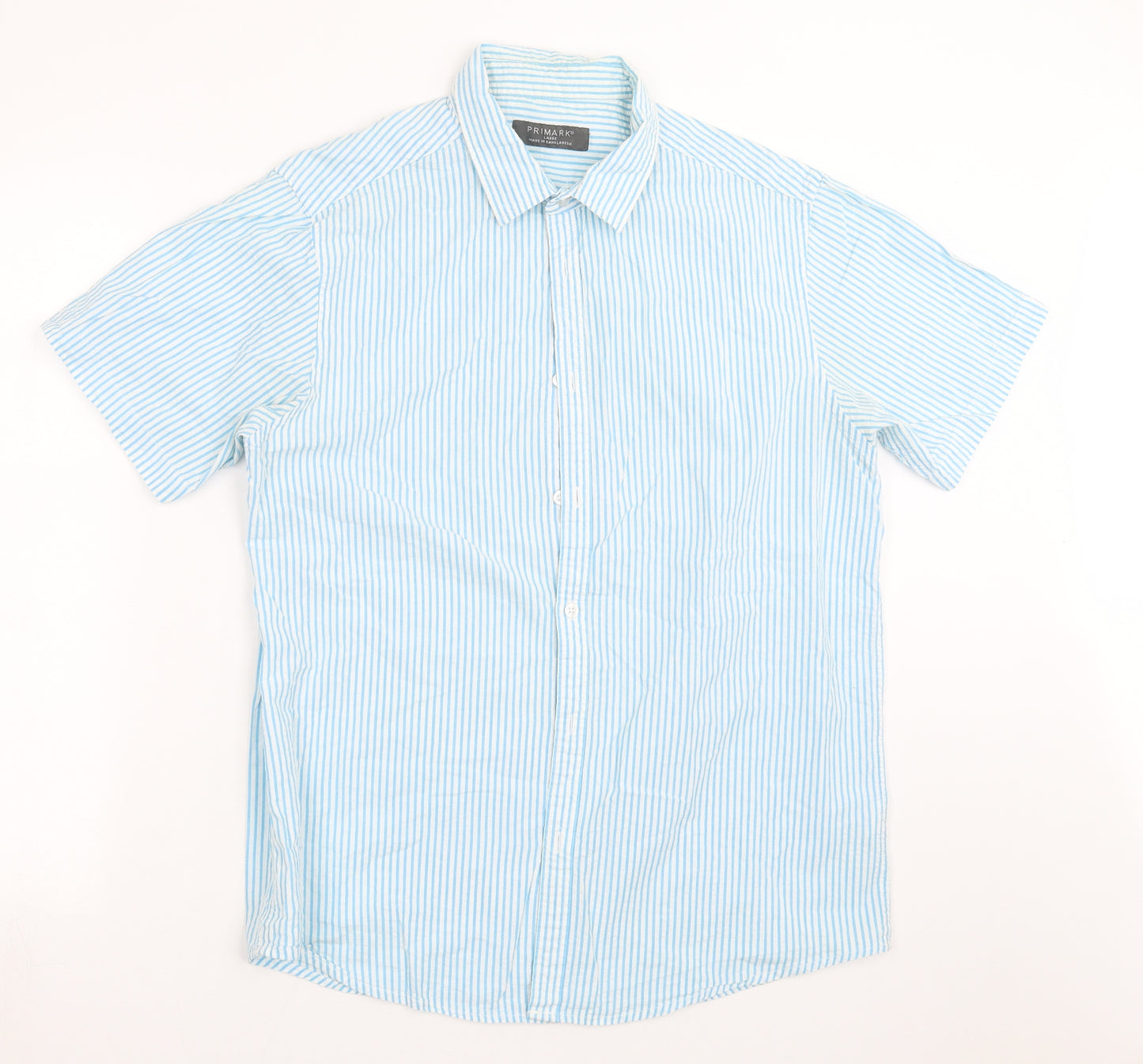 Primark Mens Blue Striped   Button-Up Size L