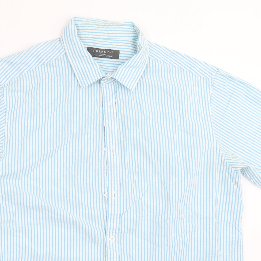 Primark Mens Blue Striped   Button-Up Size L