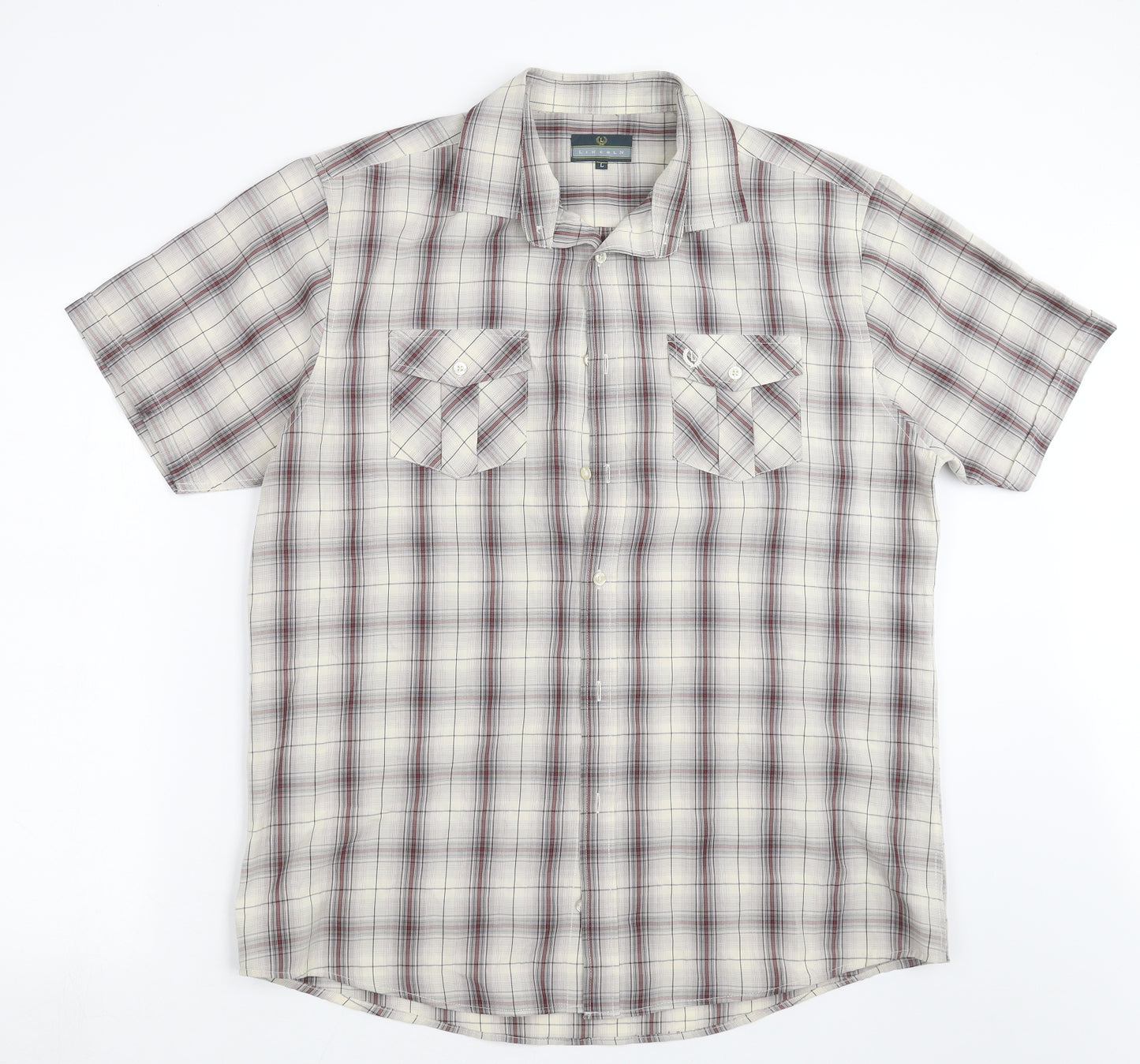 Lincoln Mens Beige Check   Button-Up Size L
