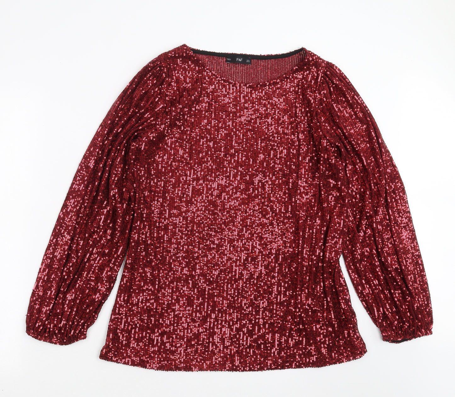 F&F Womens Red   Basic Blouse Size 10  - sequins