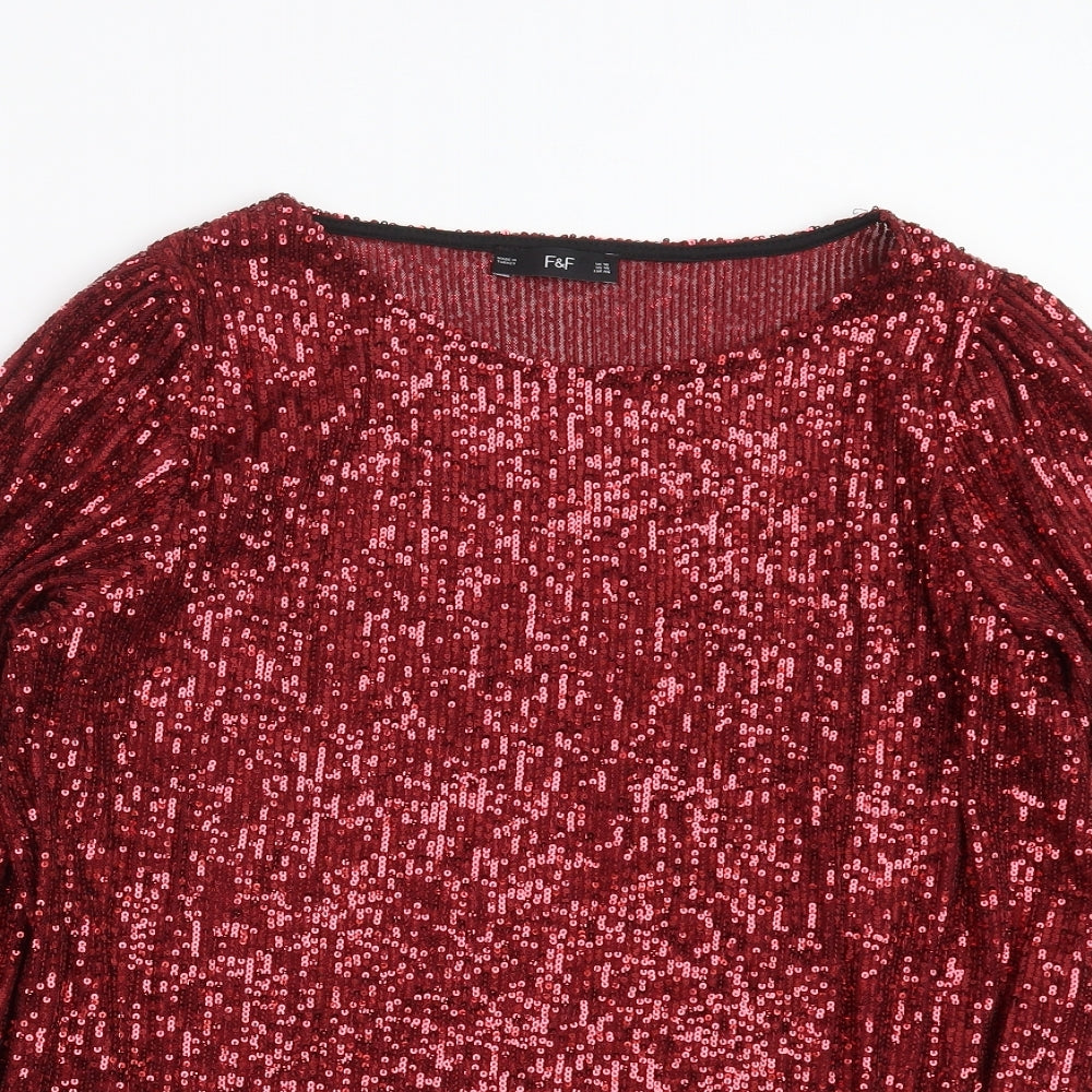 F&F Womens Red   Basic Blouse Size 10  - sequins