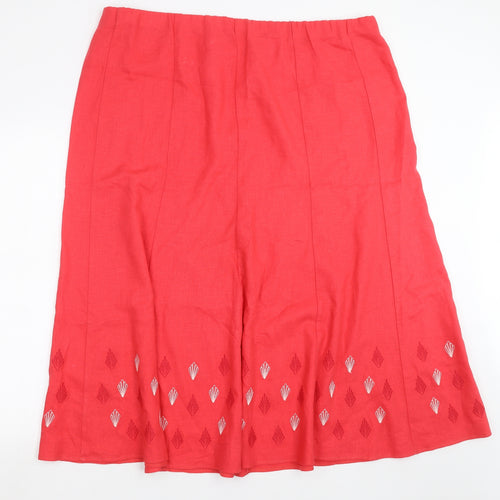 Marks and Spencer Womens Pink   A-Line Skirt Size 22  - Embroidered detail
