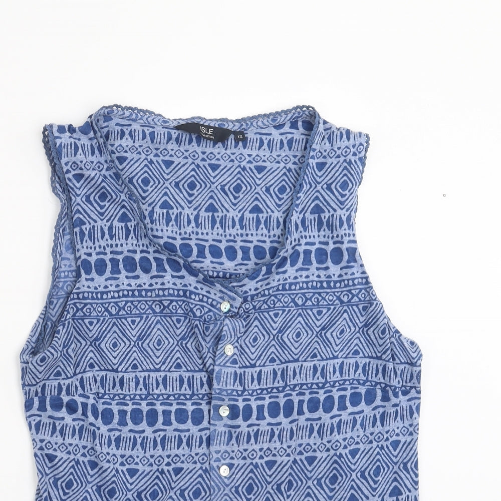 Isle Womens Blue Geometric  Basic Blouse Size 12