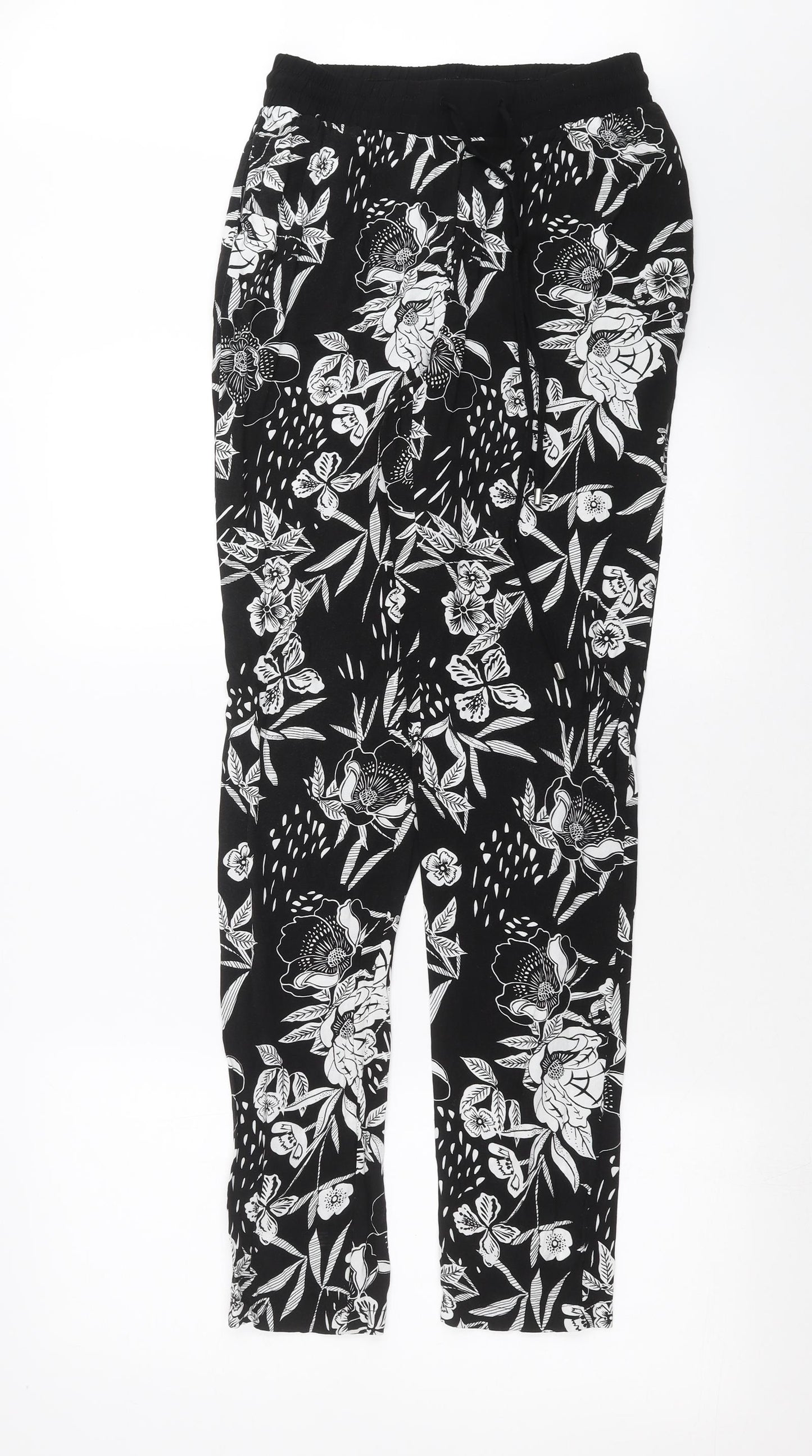 New Look Womens Black Floral  Trousers  Size 8 L31 in