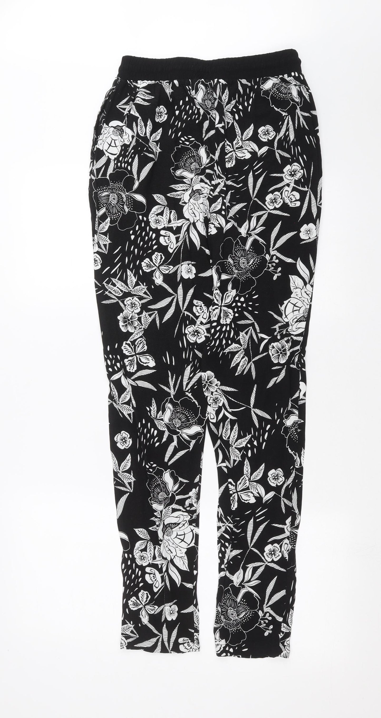New Look Womens Black Floral  Trousers  Size 8 L31 in