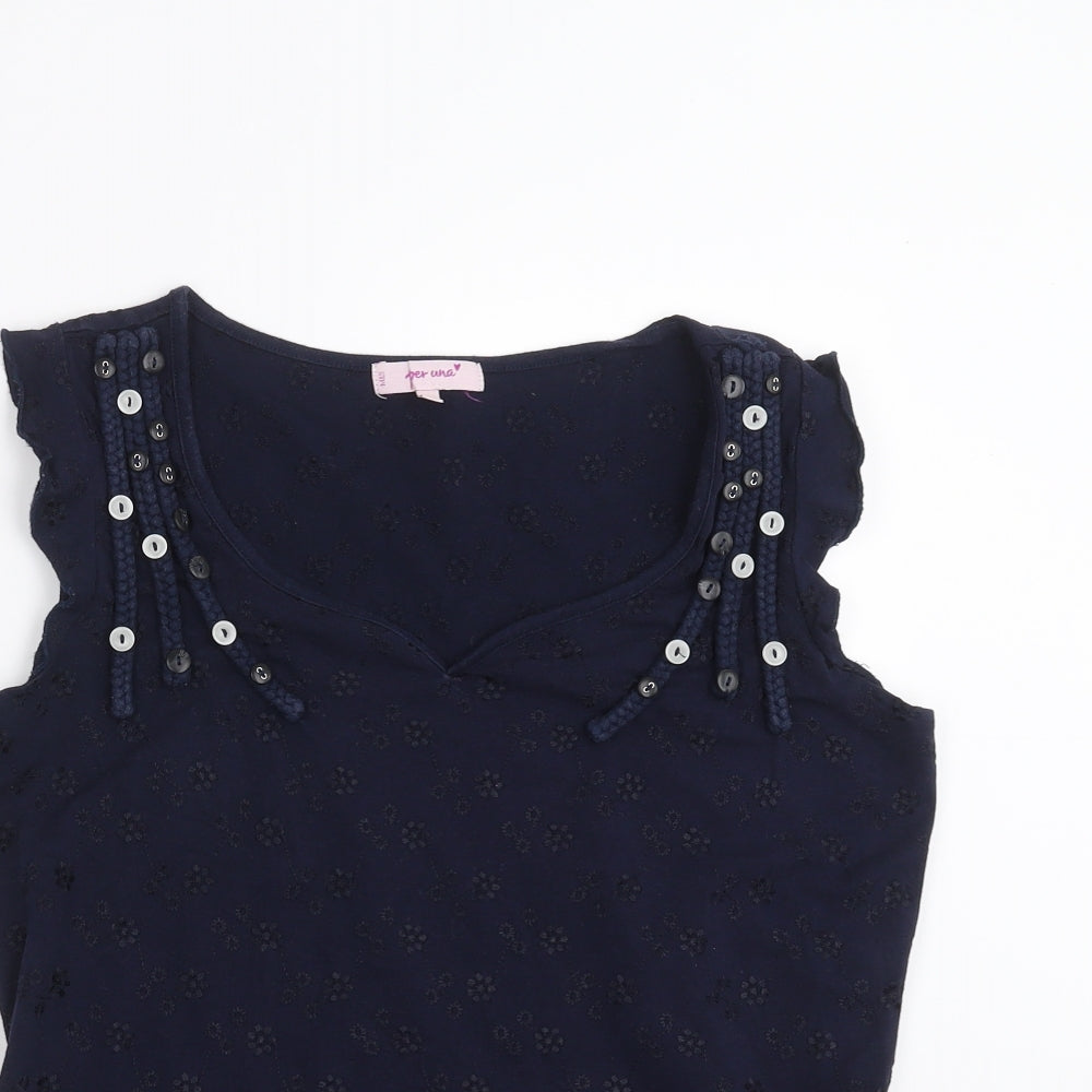 Marks and Spencer Womens Blue Floral  Basic T-Shirt Size 14