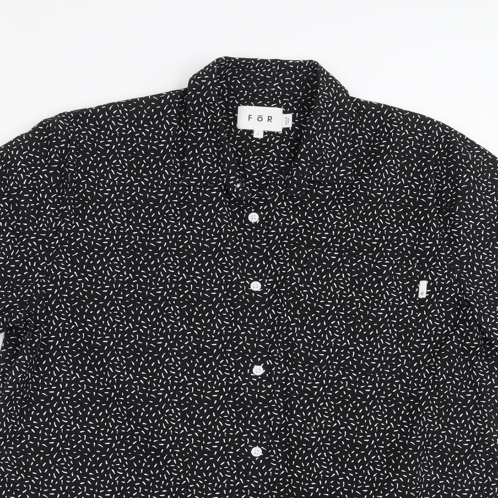 FOR Mens Black Geometric   Button-Up Size L