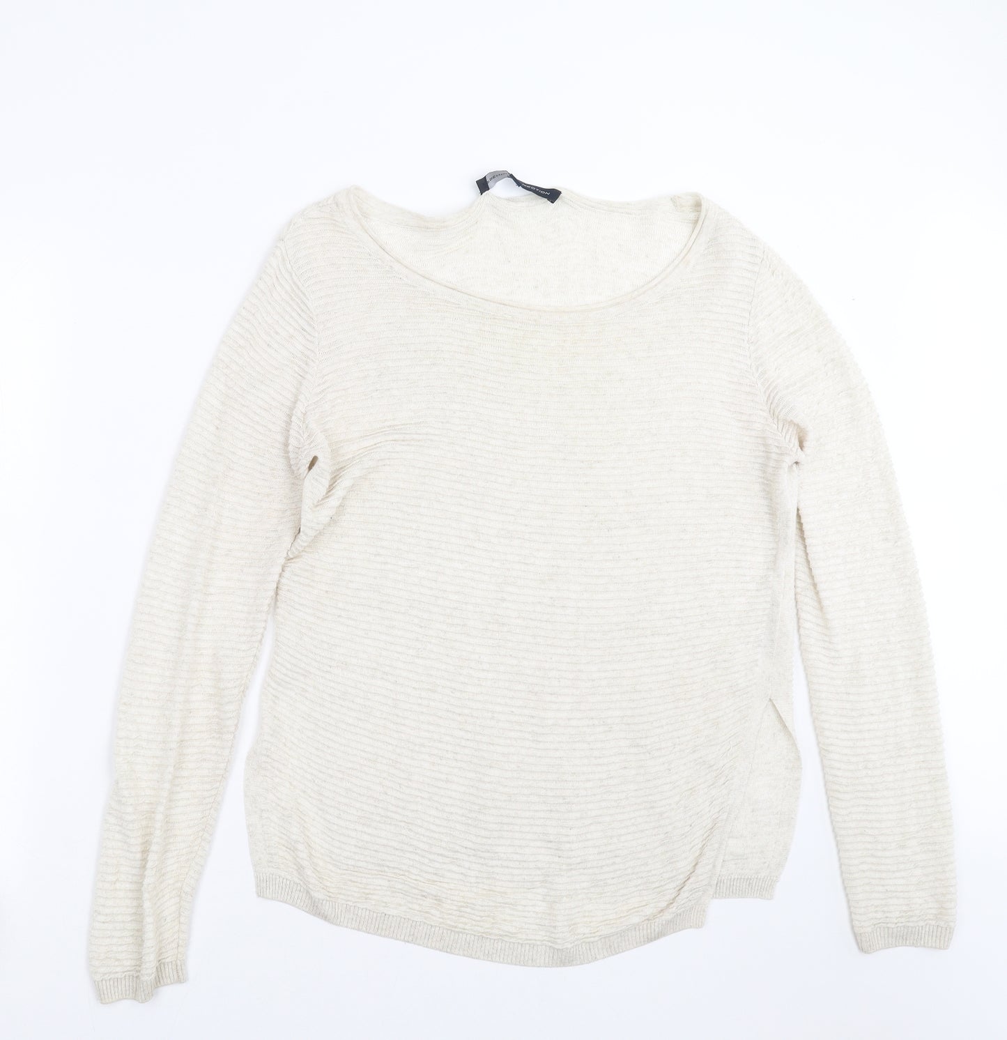 French Connection Womens Beige Striped Knit Pullover Jumper Size L