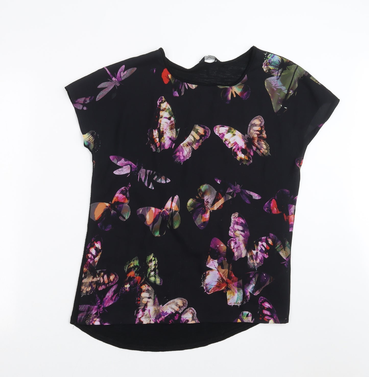 F&F Womens Black   Basic T-Shirt Size 12  - butterflies