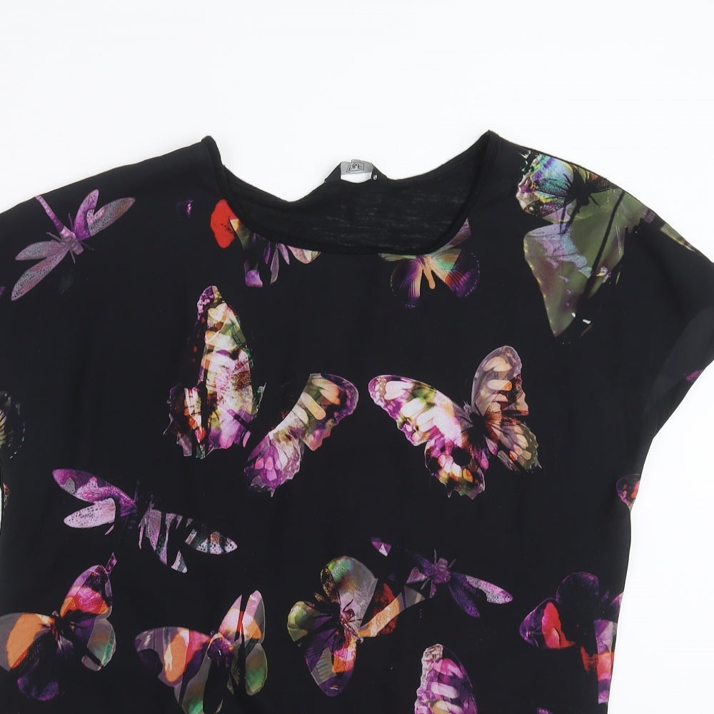 F&F Womens Black   Basic T-Shirt Size 12  - butterflies