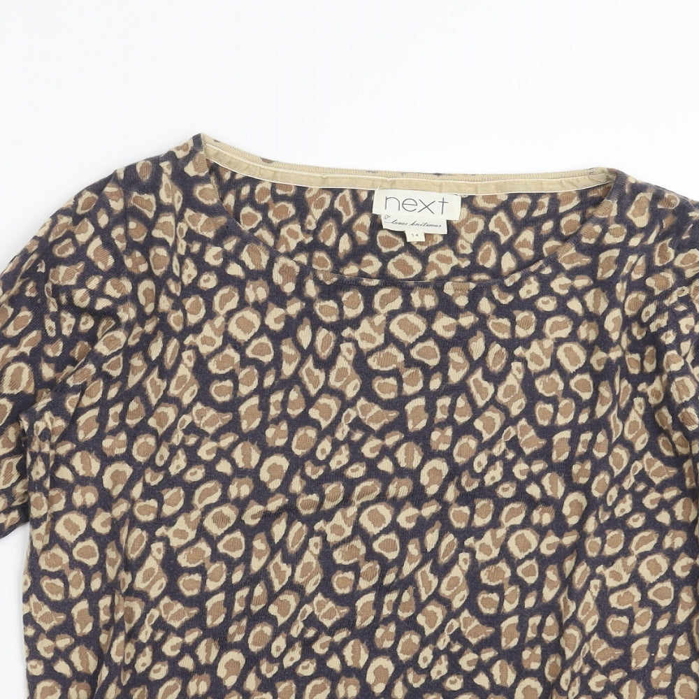 NEXT Womens Beige Animal Print Knit Pullover Jumper Size 14