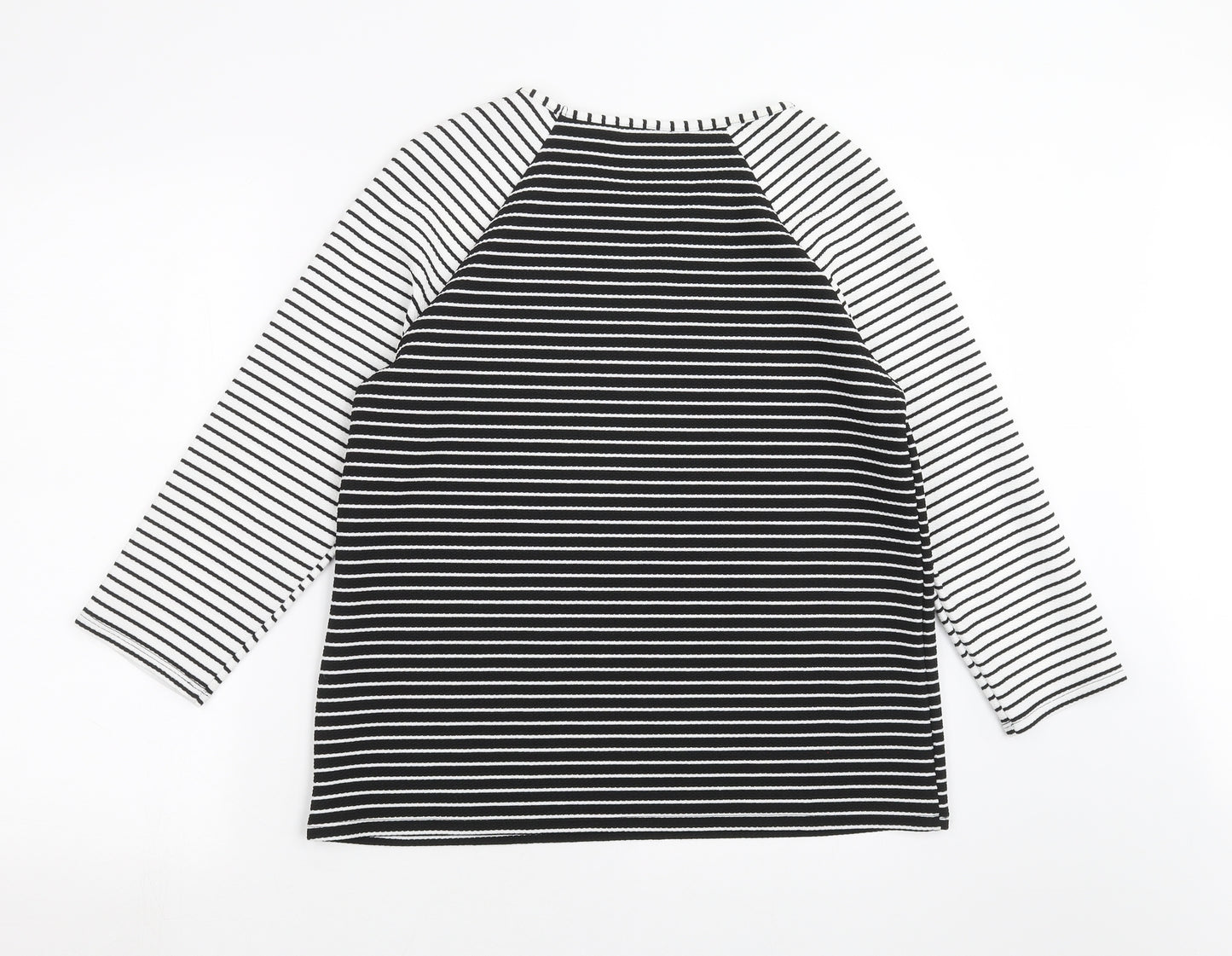 Roman Womens Black Striped  Basic T-Shirt Size 14