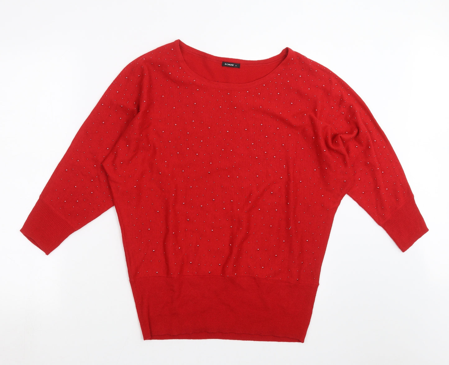 Roman Womens Red  Knit Pullover Jumper Size 12  - dotted pattern