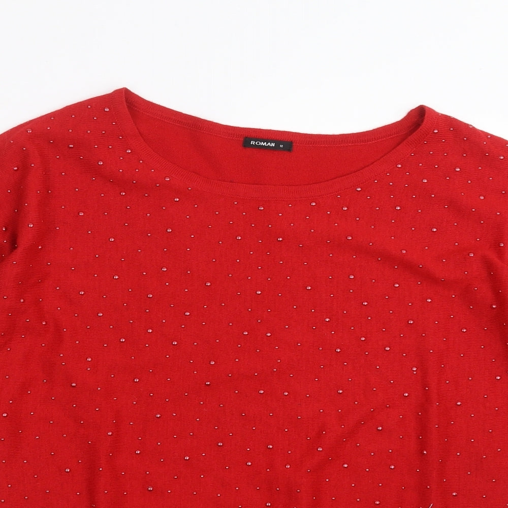 Roman Womens Red  Knit Pullover Jumper Size 12  - dotted pattern