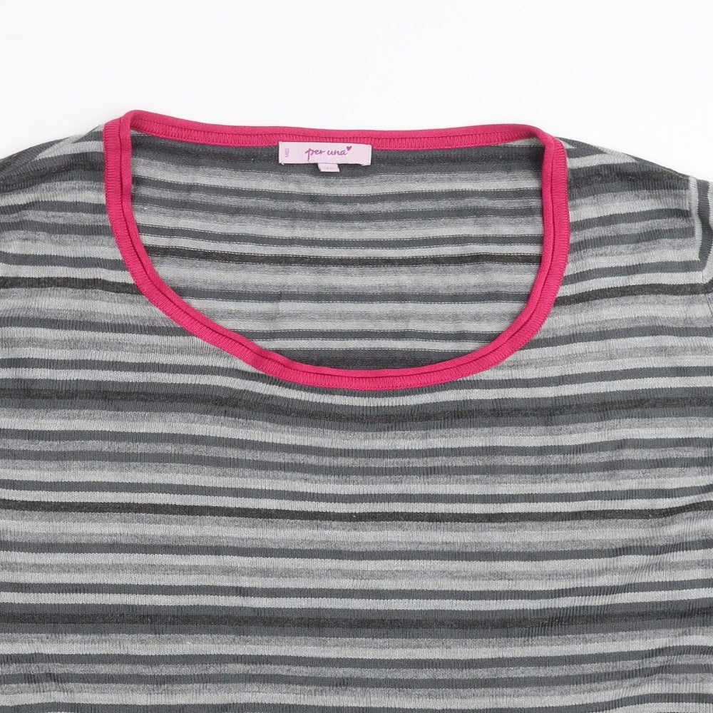 Marks and Spencer Womens Grey Striped Knit Pullover Jumper Size 20