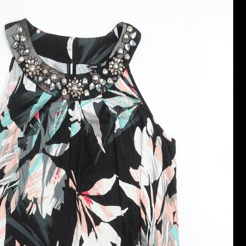 Roman Womens Black Floral  Basic Blouse Size 14