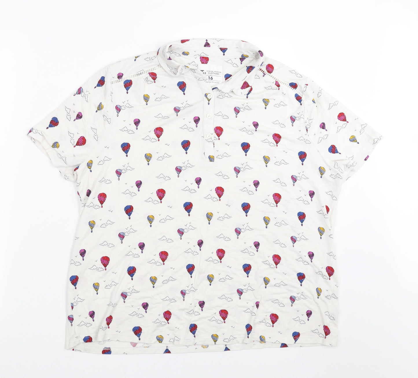 TU Womens White   Basic Polo Size 16  - Hot Air Balloon