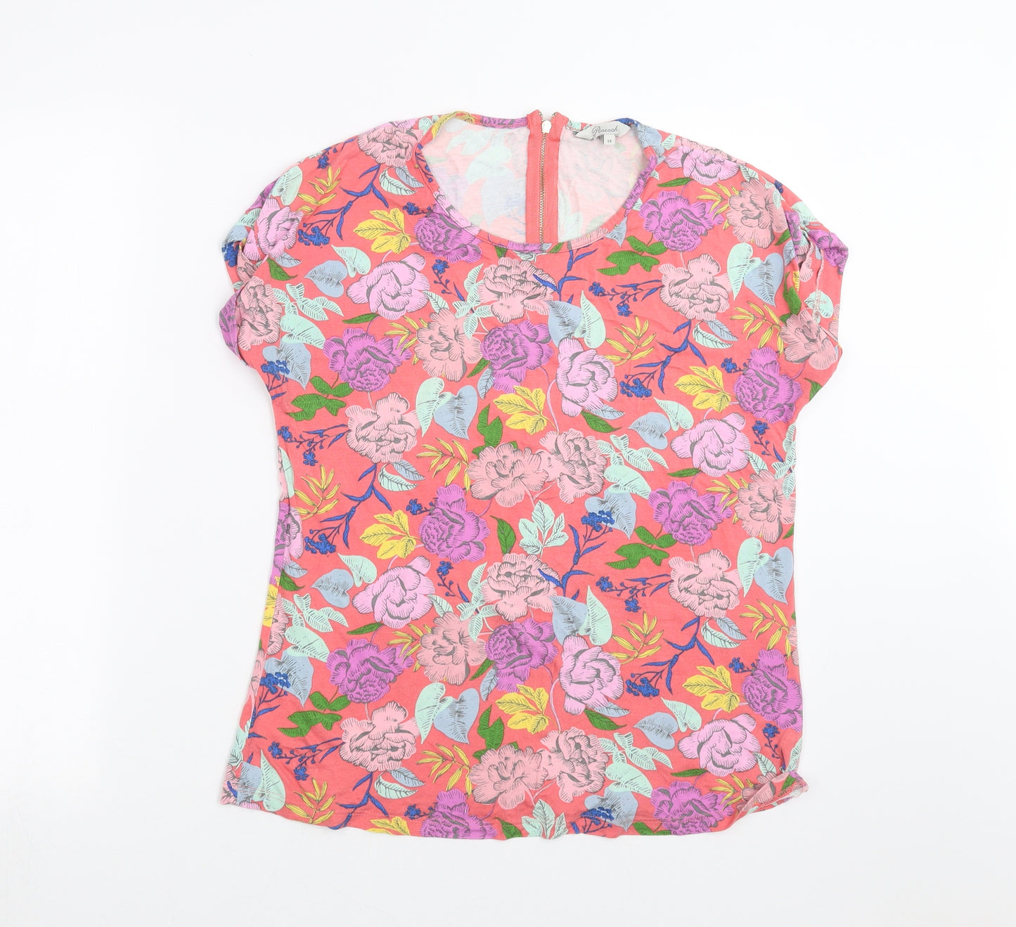 Peacocks Womens Pink Floral  Basic T-Shirt Size 14