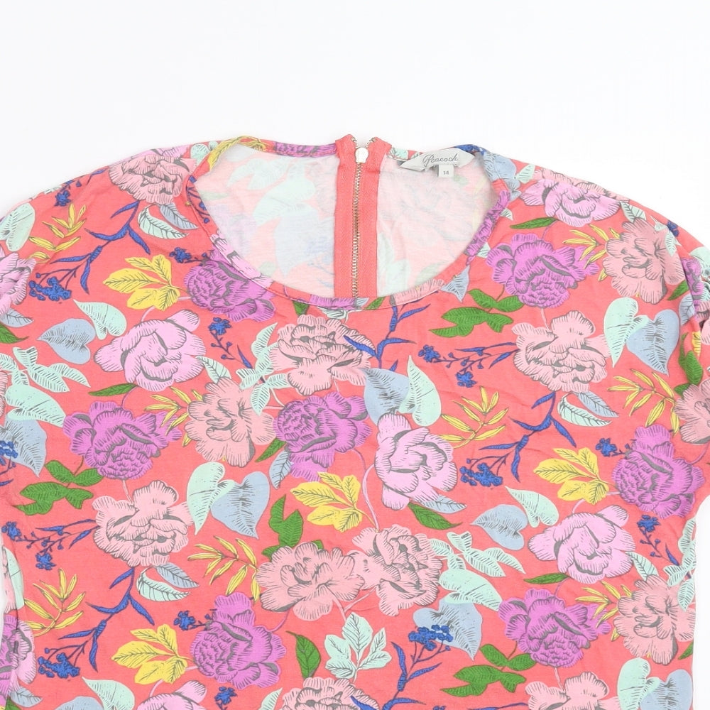 Peacocks Womens Pink Floral  Basic T-Shirt Size 14
